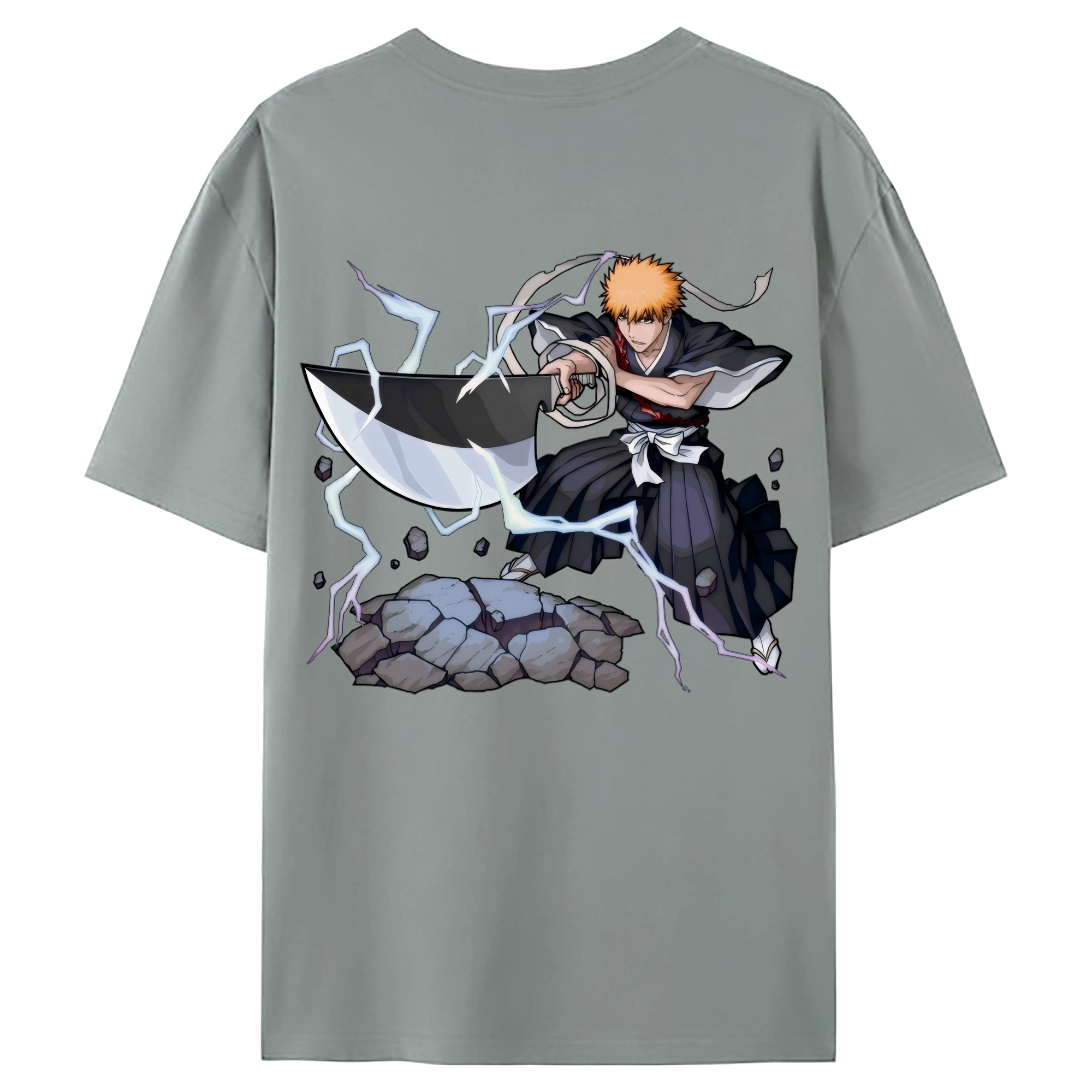 （画像用） ブリーチ 黒崎一護（くろさき いちご）BLEACH Kurosaki Ichigo 綿100％ メンズ半袖Tシャツ（バックプリント） 通気性
